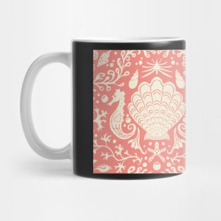 coral summer beach damask pattern with seashells Mug